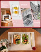 4-Pack Glass Food Storage Containers with Tempered Glass Lids, 2x 4.7 Cup & 2x 9.3 Cup, Airtight, Oven & Microwave Safe Borosilicate Glass (-4°F to 950°F) Pink