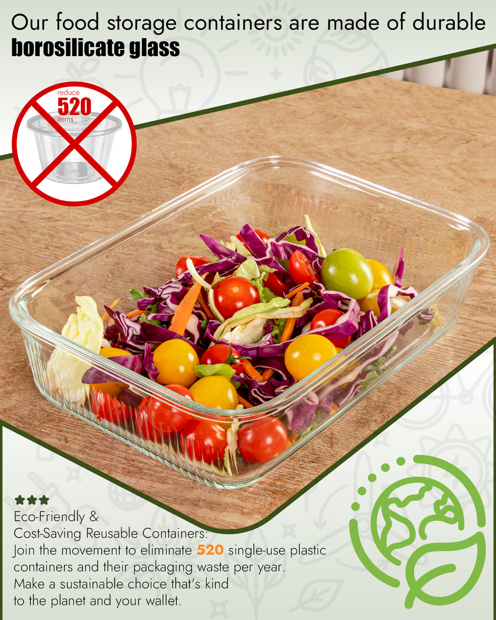 4-Pack Glass Container Set (2x 4.6 Cup & 2x 9.3 Cup), Ultimate Food Storage & Meal Prep with Easy-Open Valve, Tempered Glass Lids, Leakproof, Freezer to Oven Safe（Green）