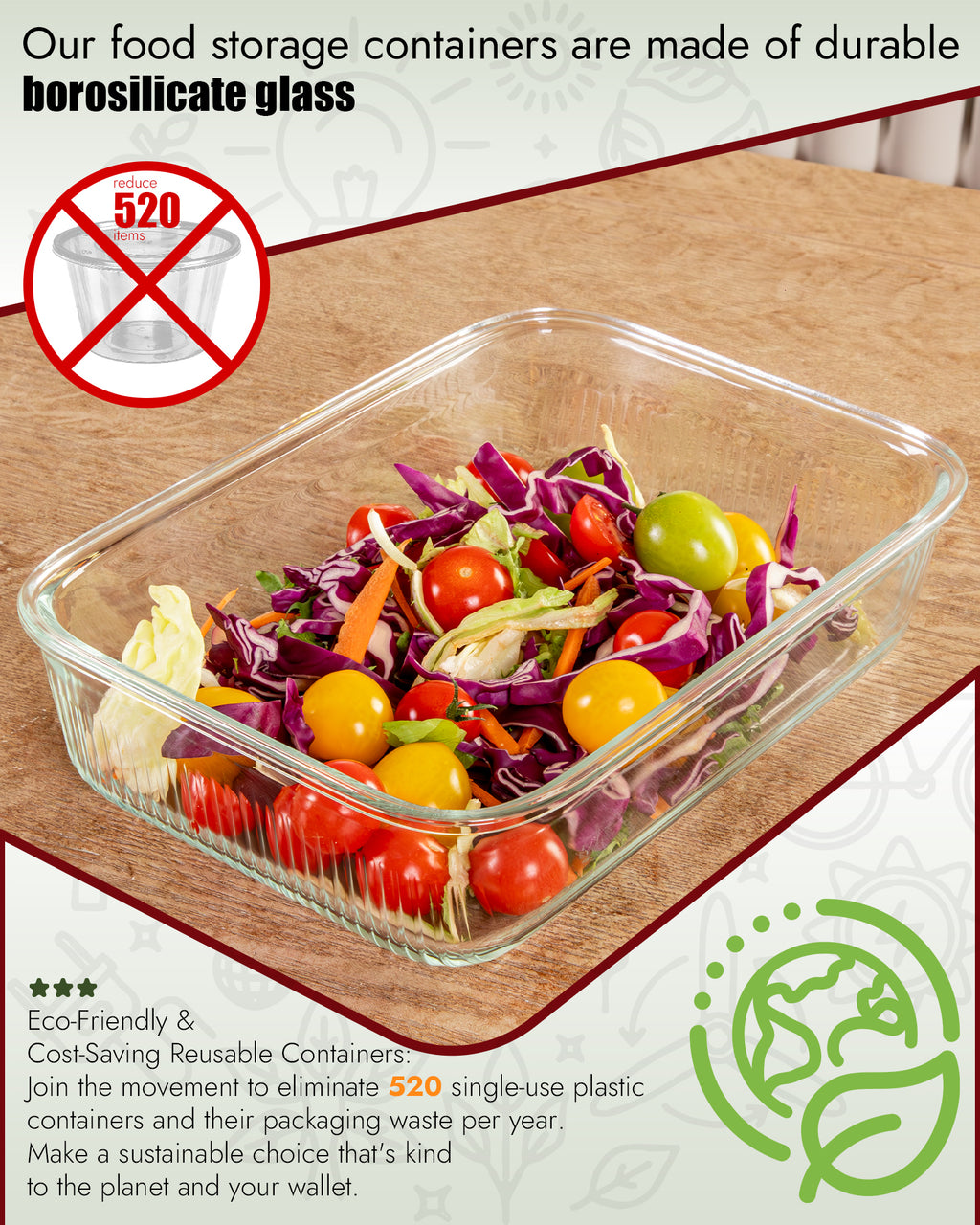 4-Pack Glass Food Storage Containers with Tempered Glass Lids, 2x 4.7 Cup & 2x 9.3 Cup, Airtight, Oven & Microwave Safe Borosilicate Glass (-4°F to 950°F) Pink