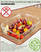 4-Pack Glass Food Storage Containers with Tempered Glass Lids, 2x 4.7 Cup & 2x 9.3 Cup, Airtight, Oven & Microwave Safe Borosilicate Glass (-4°F to 950°F) Pink
