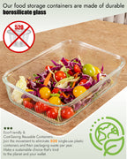 4-Pack Glass Food Storage Containers with Tempered Glass Lids, 2x 4.7 Cup & 2x 9.3 Cup, Airtight, Oven & Microwave Safe Borosilicate Glass (-4°F to 950°F)