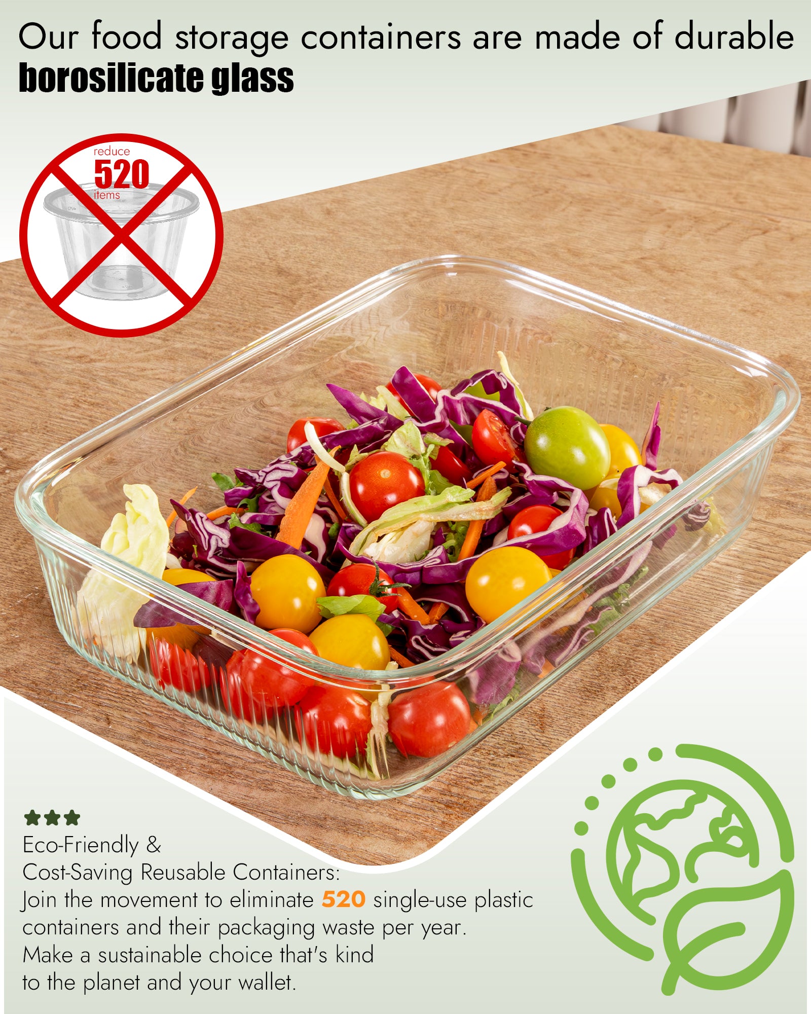 4-Pack Glass Food Storage Containers with Tempered Glass Lids, 2x 4.7 Cup & 2x 9.3 Cup, Airtight, Oven & Microwave Safe Borosilicate Glass (-4°F to 950°F)