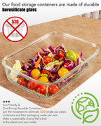 2 Pack Glass Food Storage Containers with Tempered Glass Lids & Steam Valve, 74oz(9.3 Cup) Airtight Leak-Proof Meal Prep Containers for Microwave/Oven/Freezer, Borosilicate Glass, Gift Box