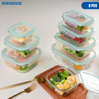 8-Piece Borosilicate Glass Food Storage Containers Set with Airtight Lids – Oven, Microwave & Freezer Safe, Leak-Proof, BPA-Free – Baking, Meal Prep & Gift Box