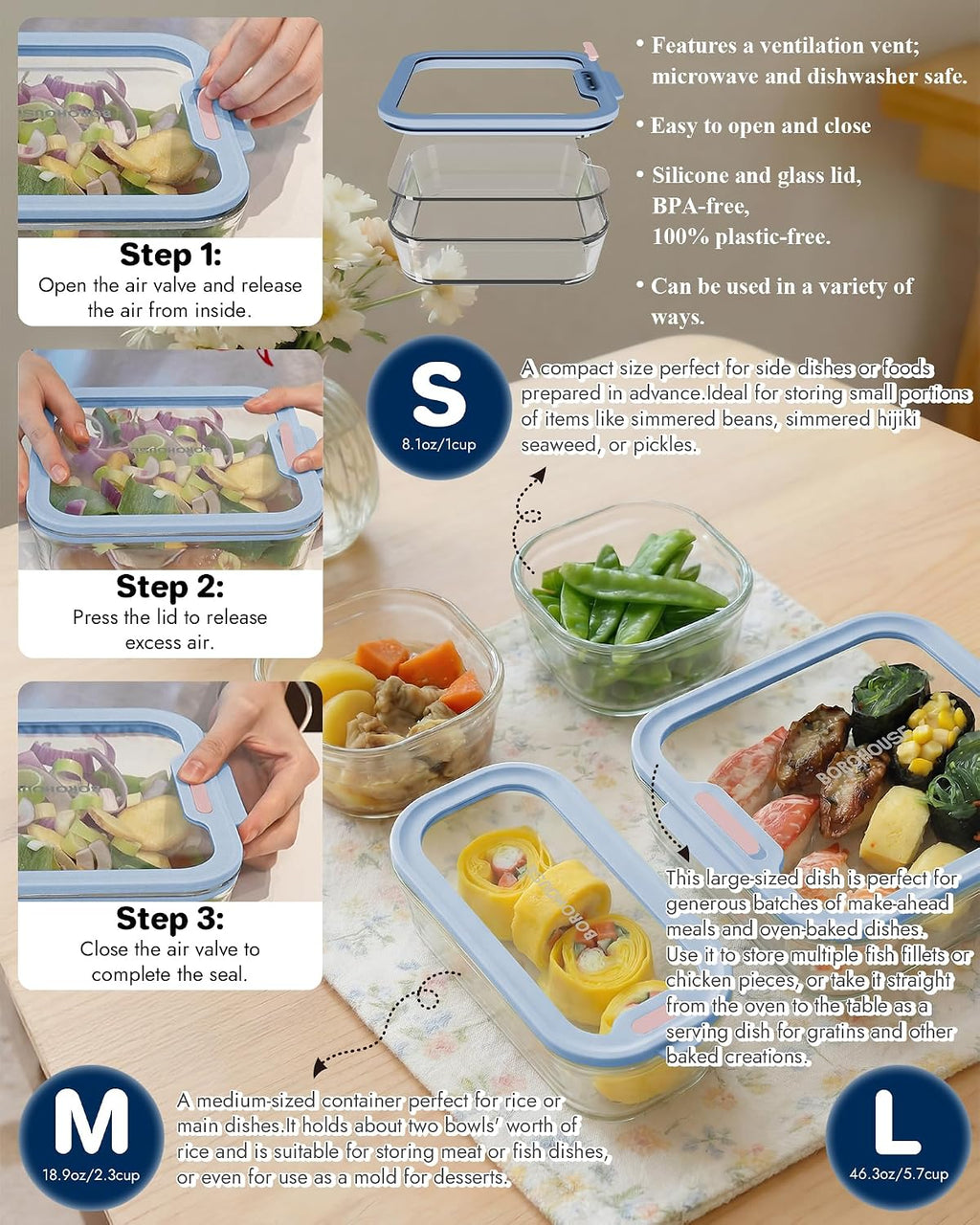 Glass Food Storage Container Set · 4 Pack