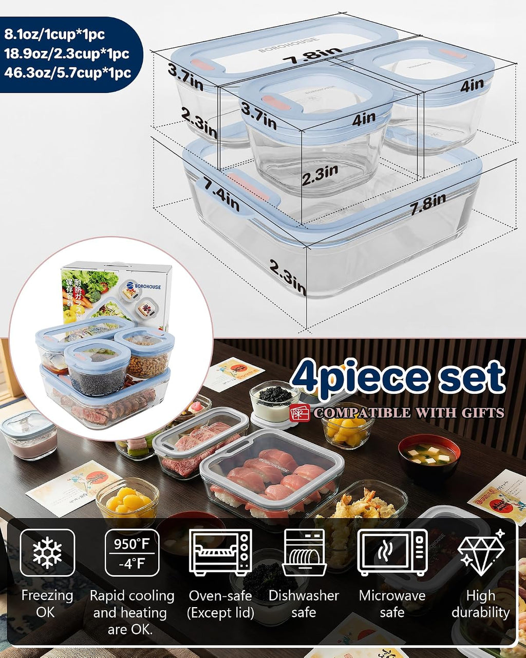 Glass Food Storage Container Set · 4 Pack