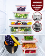 2 Pack Glass Food Storage Containers with Tempered Glass Lids & Steam Valve, 74oz(9.3 Cup) Airtight Leak-Proof Meal Prep Containers for Microwave/Oven/Freezer, Borosilicate Glass, Gift Box(Pink)
