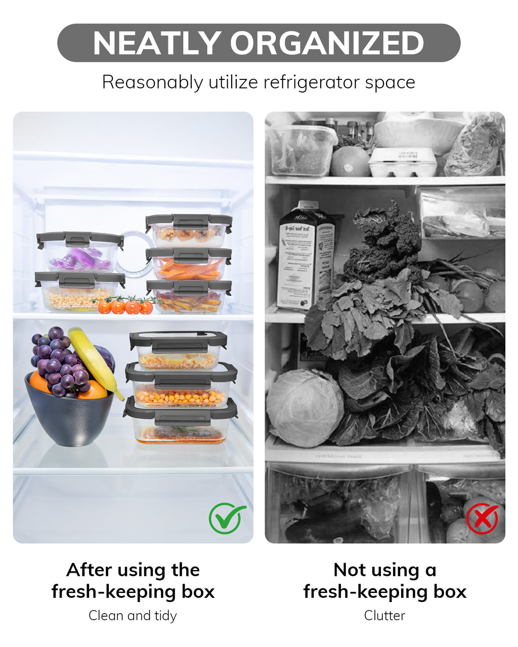 2-Pack Food Storage Containers Glass Containers with Lids BPA Free, Leak Proof Food Container（Gray）