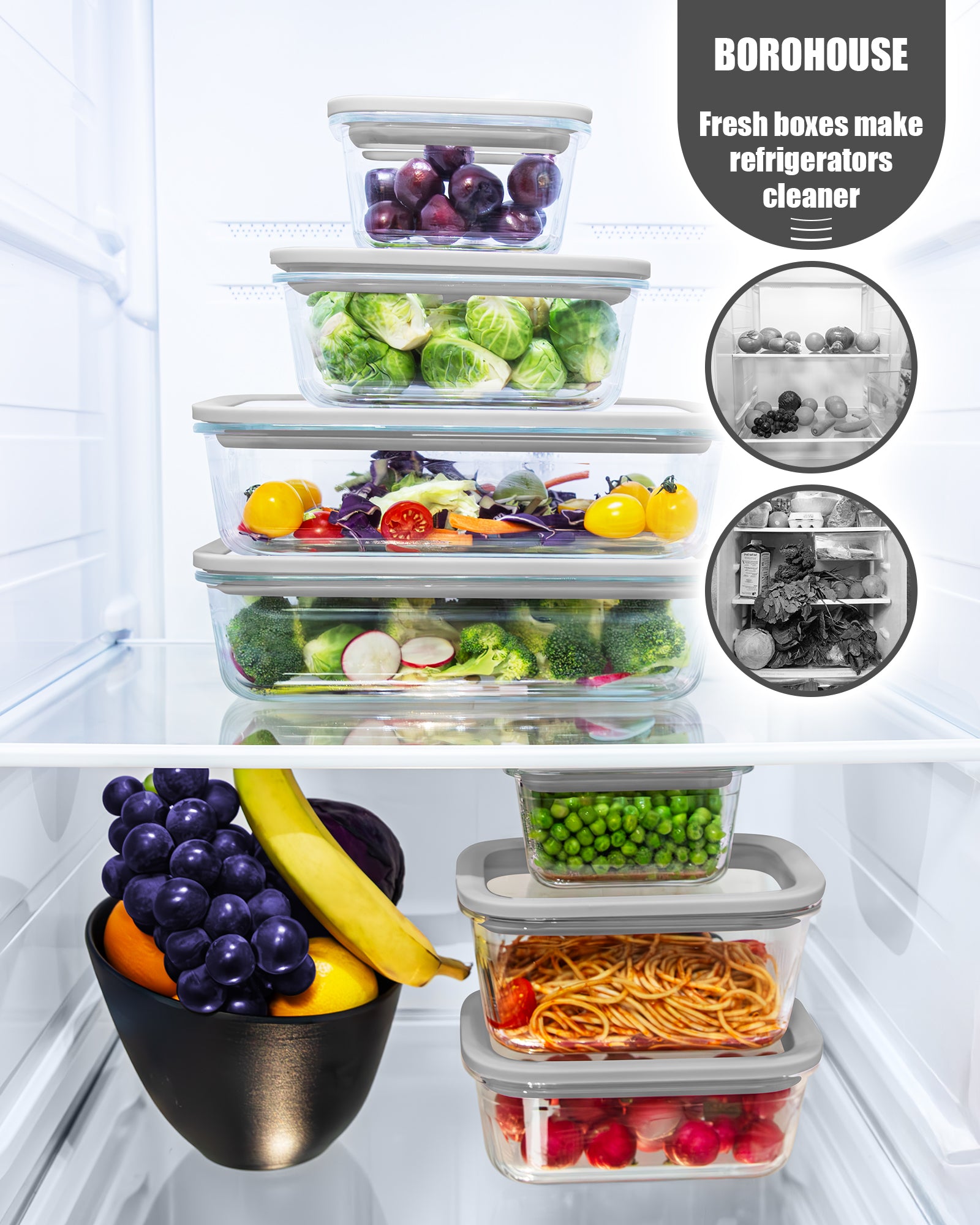 2 Pack Glass Food Storage Containers with Tempered Glass Lids & Steam Valve, 74oz(9.3 Cup) Airtight Leak-Proof Meal Prep Containers for Microwave/Oven/Freezer, Borosilicate Glass, Gift Box