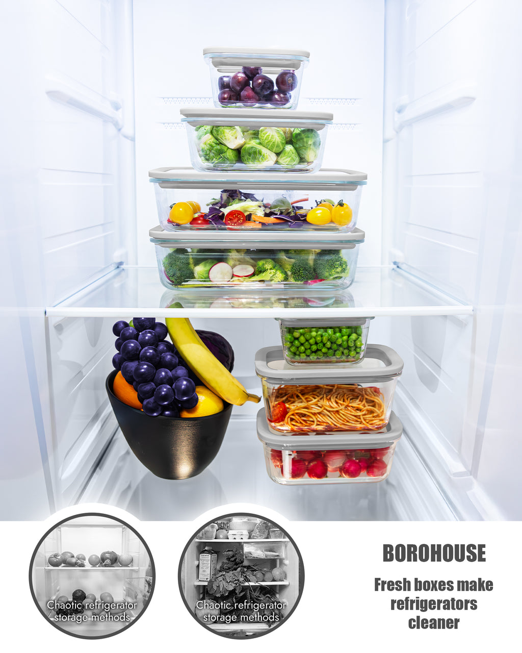 4-Pack Glass Food Storage Containers with Tempered Glass Lids, 2x 4.7 Cup & 2x 9.3 Cup, Airtight, Oven & Microwave Safe Borosilicate Glass (-4°F to 950°F)