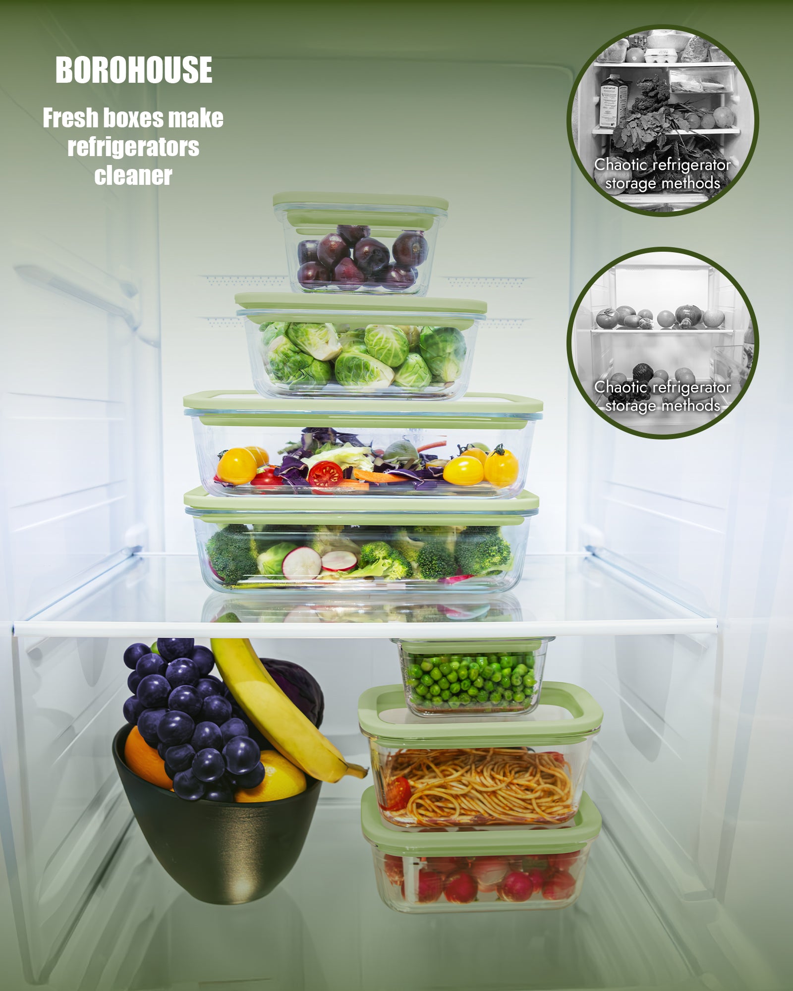 4-Pack Glass Food Storage Containers with Tempered Glass Lids, 4.6 Cup (37.2oz) Airtight, Oven & Microwave Safe (-4°F~950°F), Leakproof Meal Prep & Lunch Containers（Green）